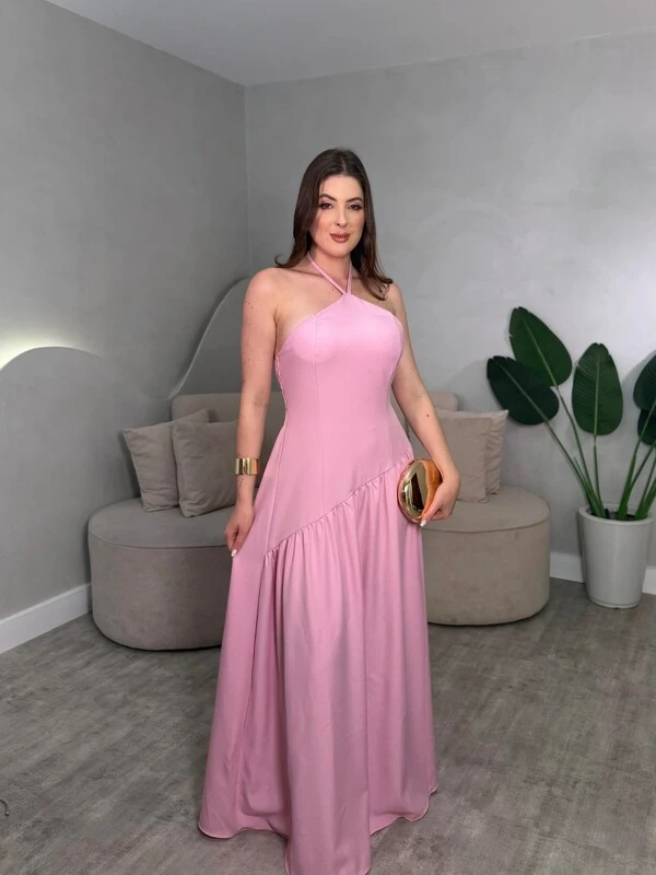 Vestido Longo Amarração No Pescoço Sol