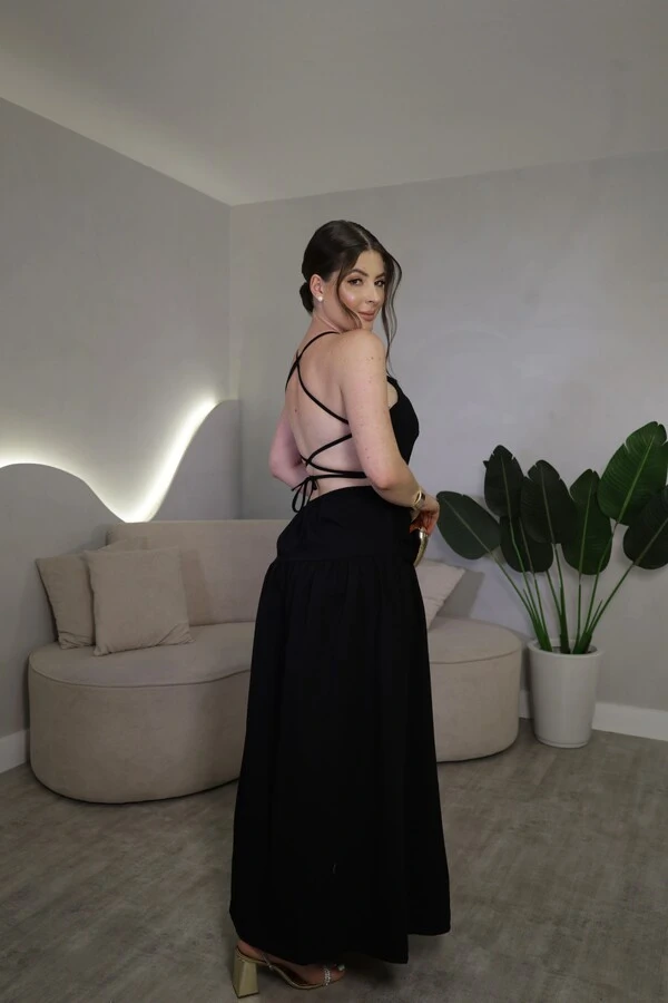 Vestido Midi Costas Abertas Scarlet