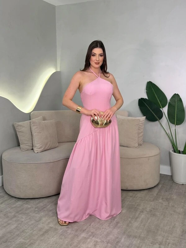 Vestido Longo Amarração No Pescoço Sol