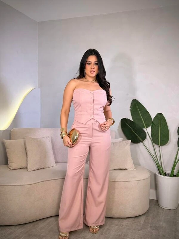 Conjunto Em Alfaiatária Cropped E Calça Lia