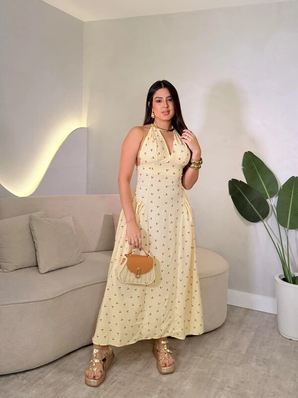 Vestido Midi Com Amarração Pescoço Ivana