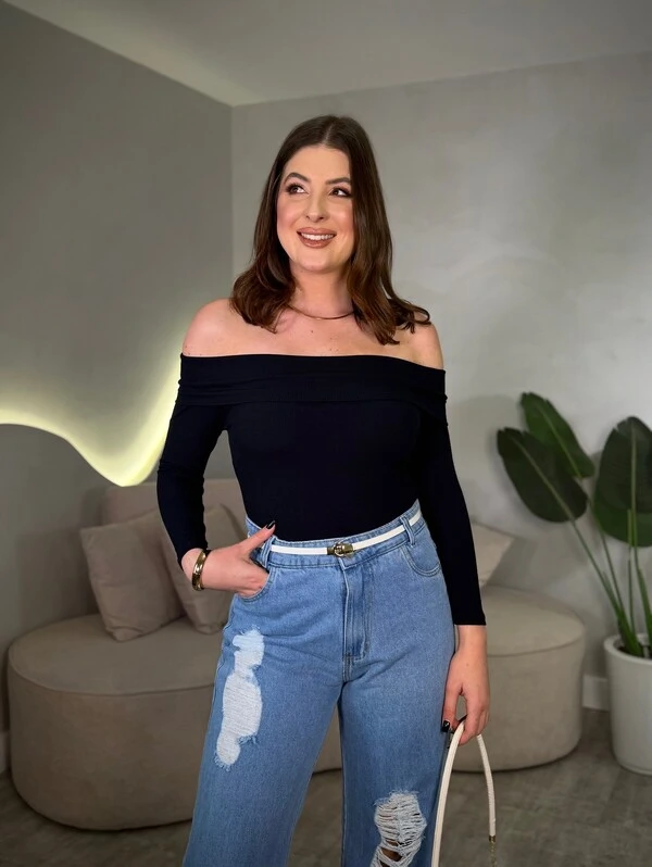 Blusinha Ombro A Ombro Manga Longa Lidiane