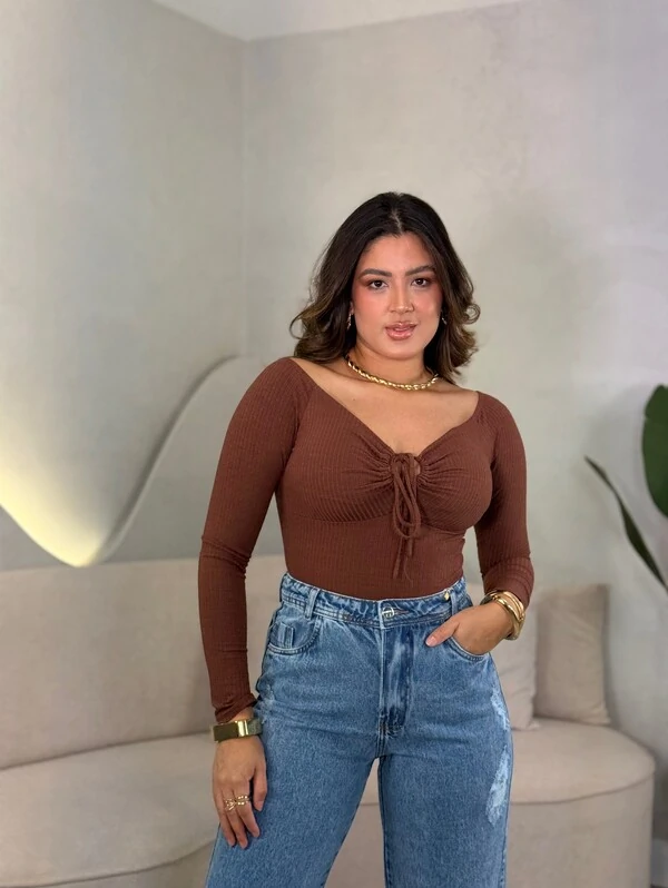 Body Canelado Manga Longa