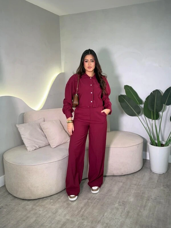 Conjunto Camisa Cropped + Calça Pantalona Celine