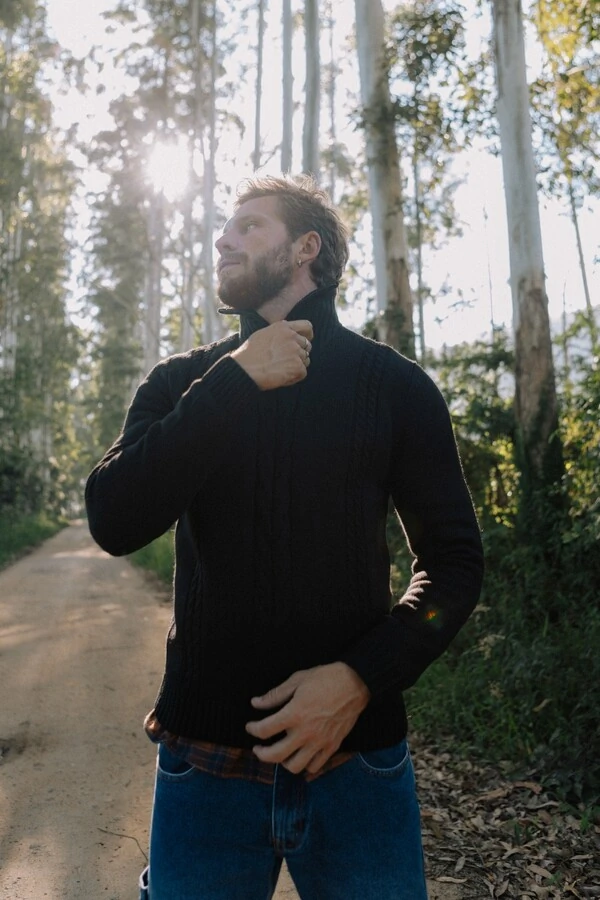 Tricô Gola com Zíper Wind Layer