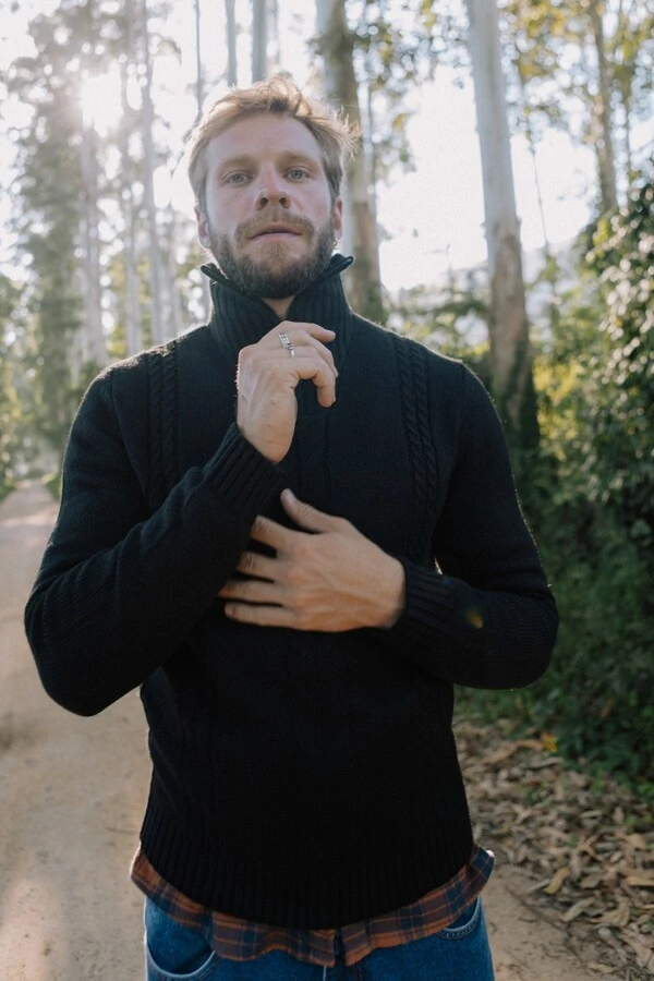 Tricô Gola com Zíper Wind Layer