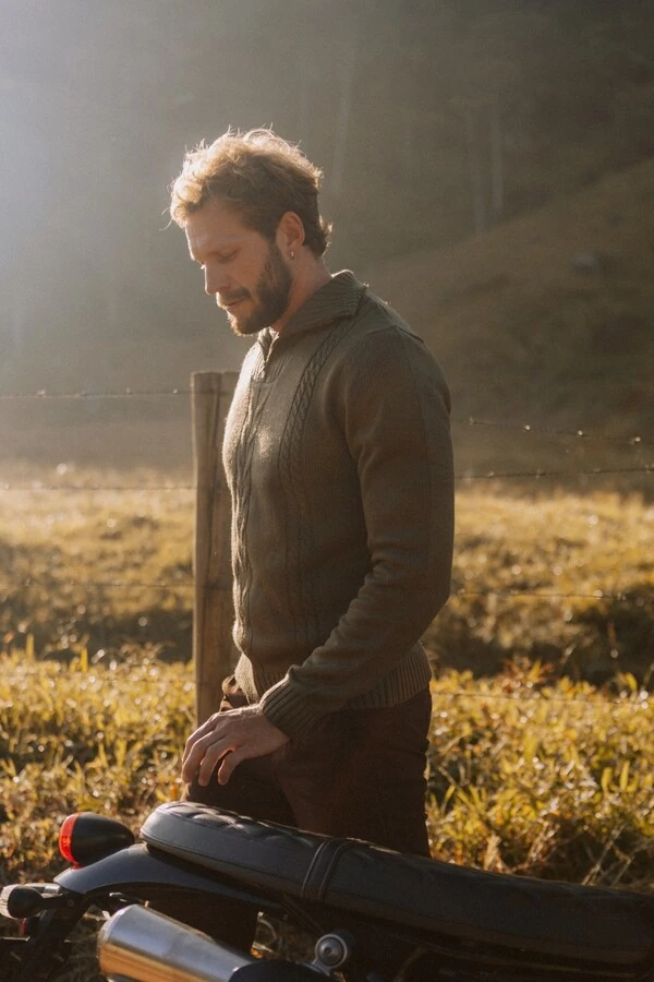 Tricô Gola com Zíper Wind Layer