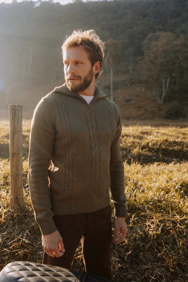 Tricô Gola com Zíper Wind Layer