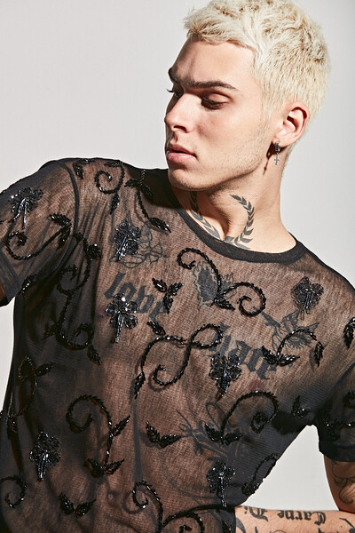 FotoCamiseta em Tule de Algodão Bordada