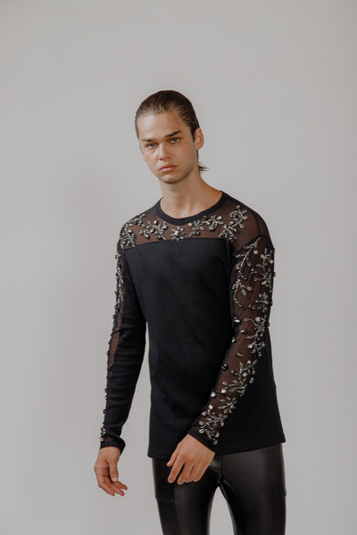 Foto Camiseta Manga Longa em Ribana com Tule