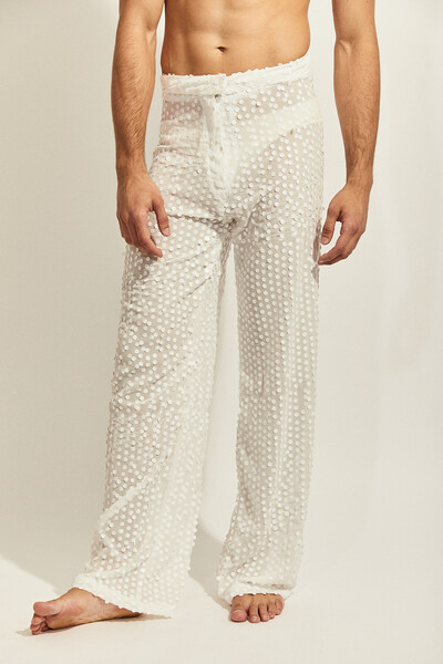 Foto Calça Espuma Maré em Chiffon com Paetês