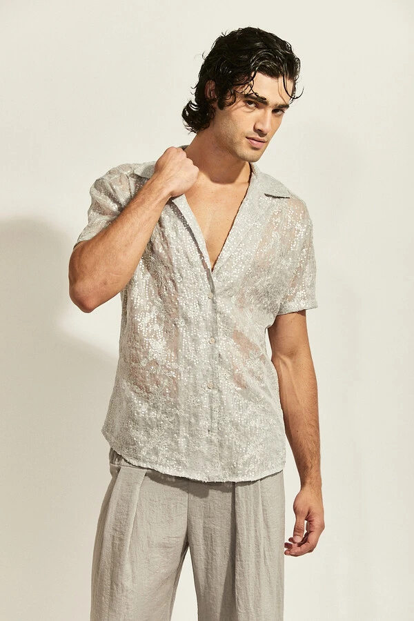 Camisa Luar Maré em Renda com Paetês