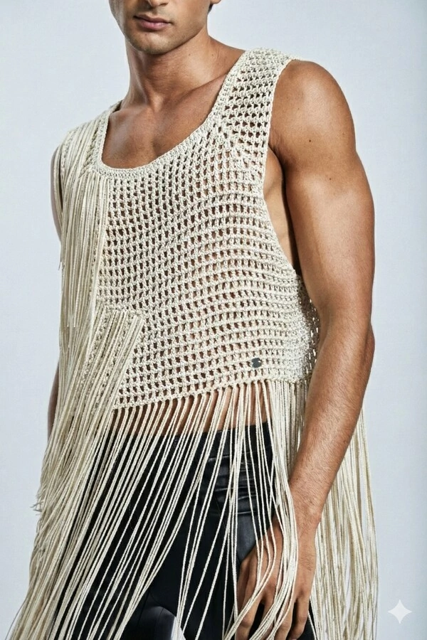 Regata Long em Crochet com Franjas