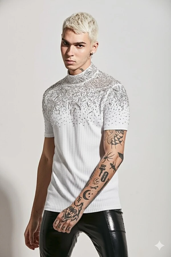 Canelada Bordada em Vidrilhos Degradê