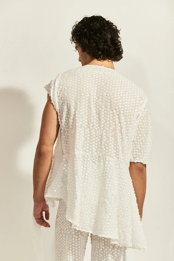 Kimono Espuma Maré em Chiffon com Paetês