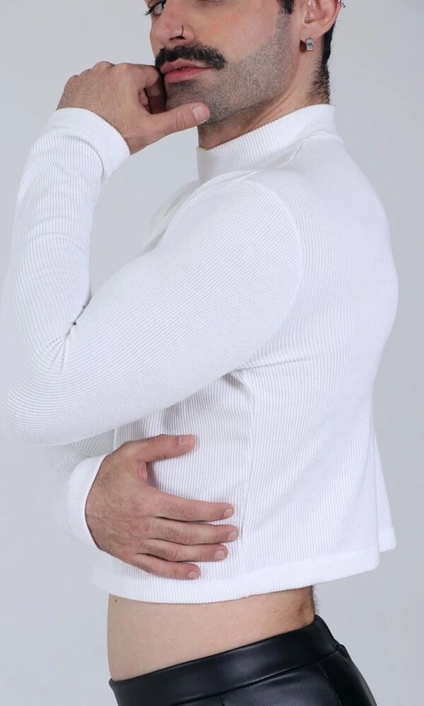 Cropped Básico Canelado Manga Longa