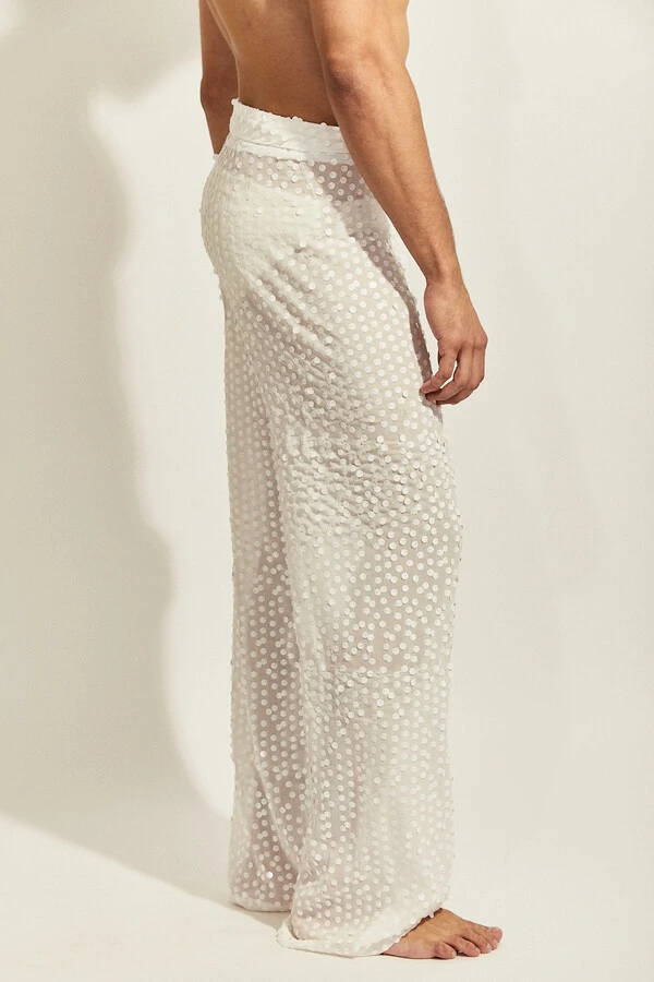Calça Espuma Maré em Chiffon com Paetês