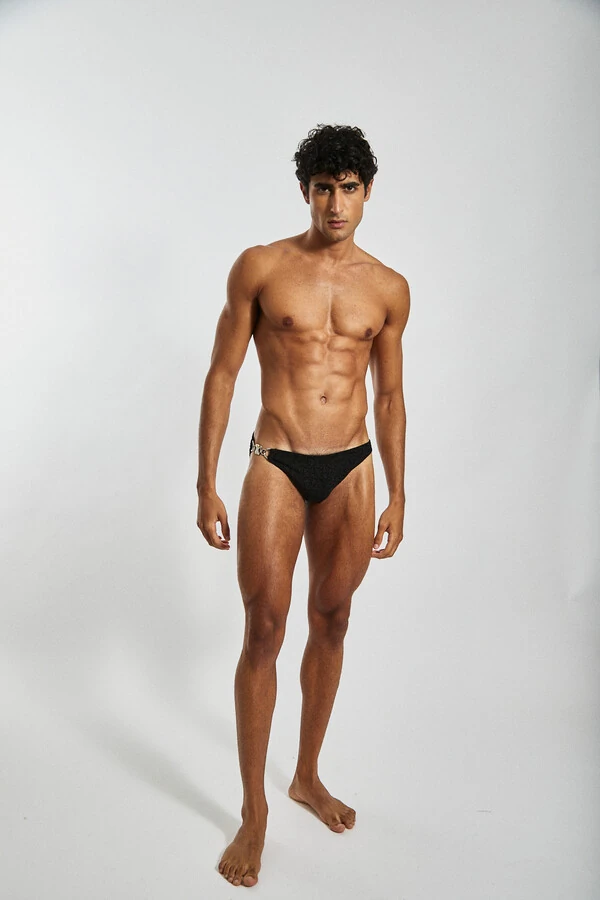Sunga Nyx Lurex Preto com Mosquetão Prata