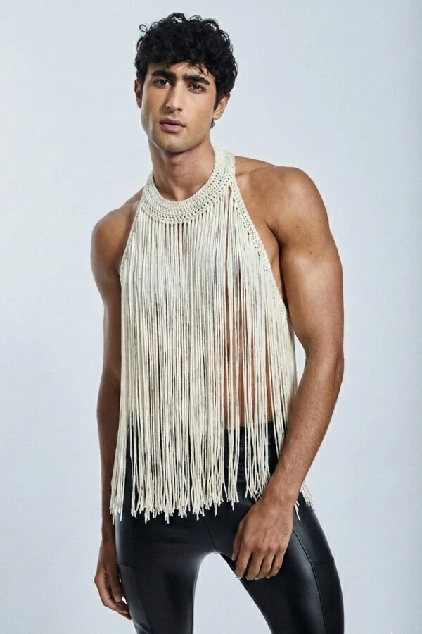 Regata Frente Única em Crochet de Viscose