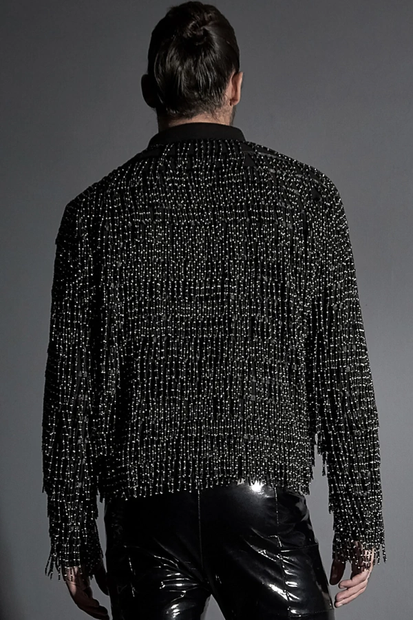 Jaqueta de Franjas em Missangas Bordada Manualmente