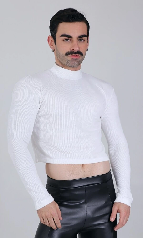 Cropped Básico Canelado Manga Longa