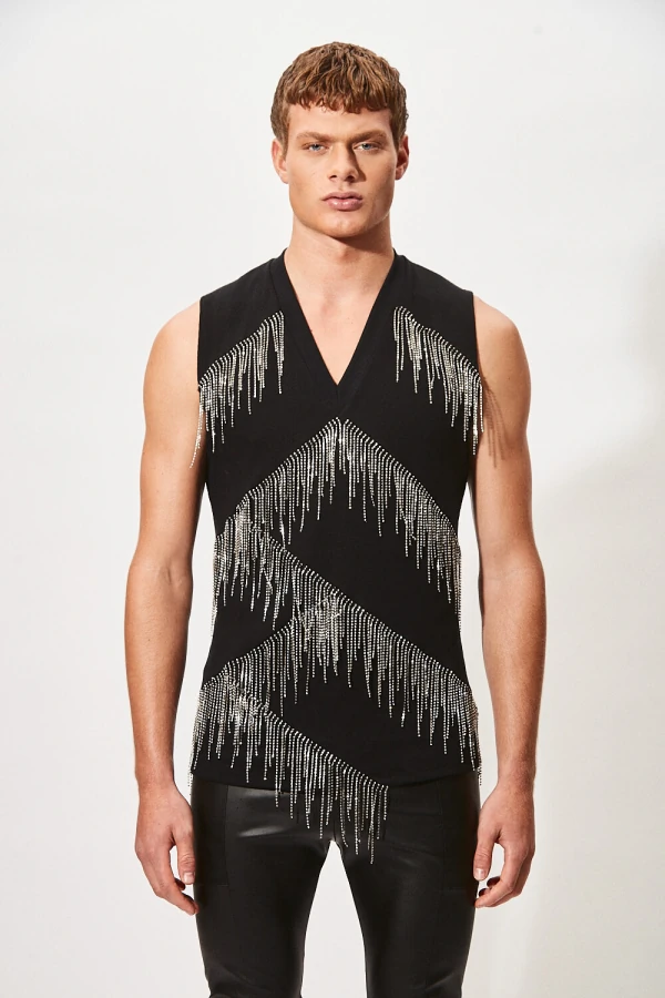 Regata com Franjas Diagonais em Strass