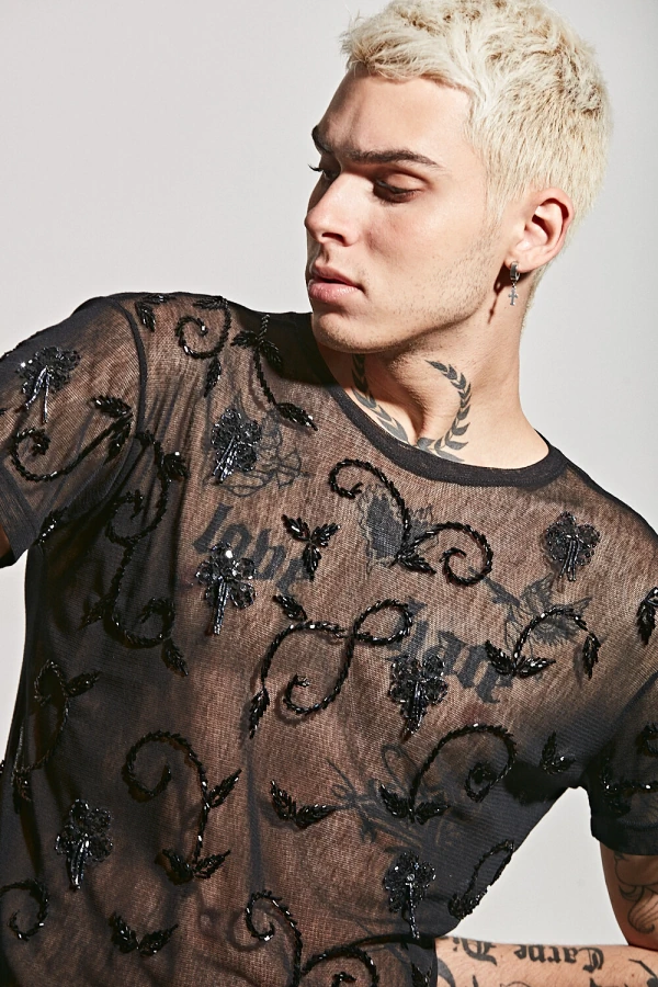 Camiseta em Tule de Algodão Bordada