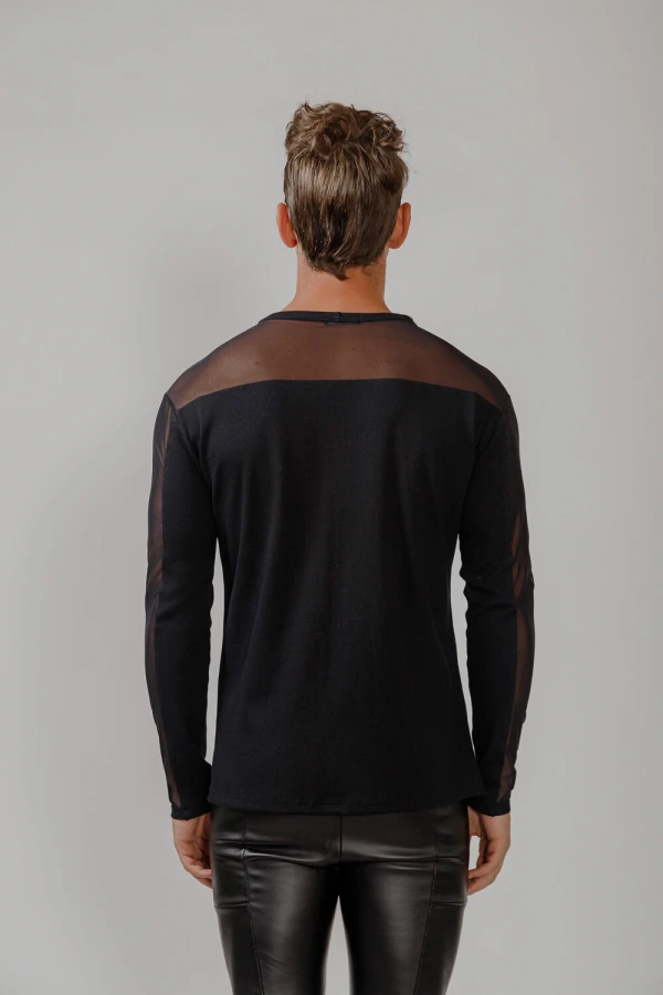 Camiseta Manga Longa em Ribana com Tule