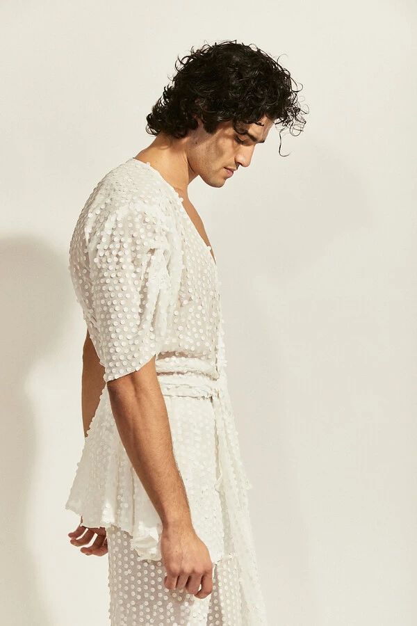 Kimono Espuma Maré em Chiffon com Paetês