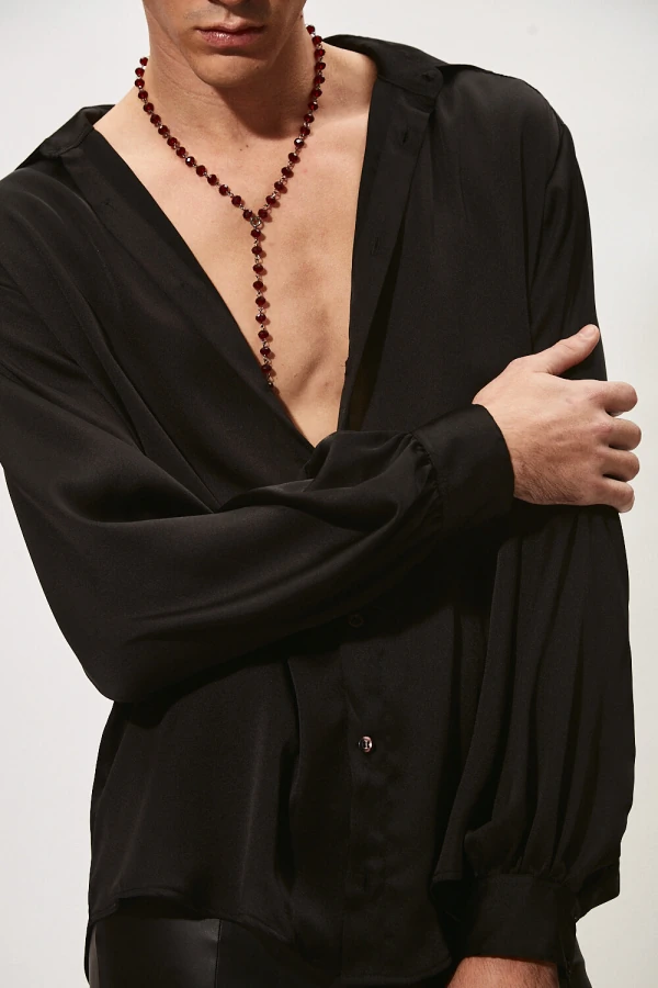 Camisa Ampla com Mangas Bufantes em Cetim