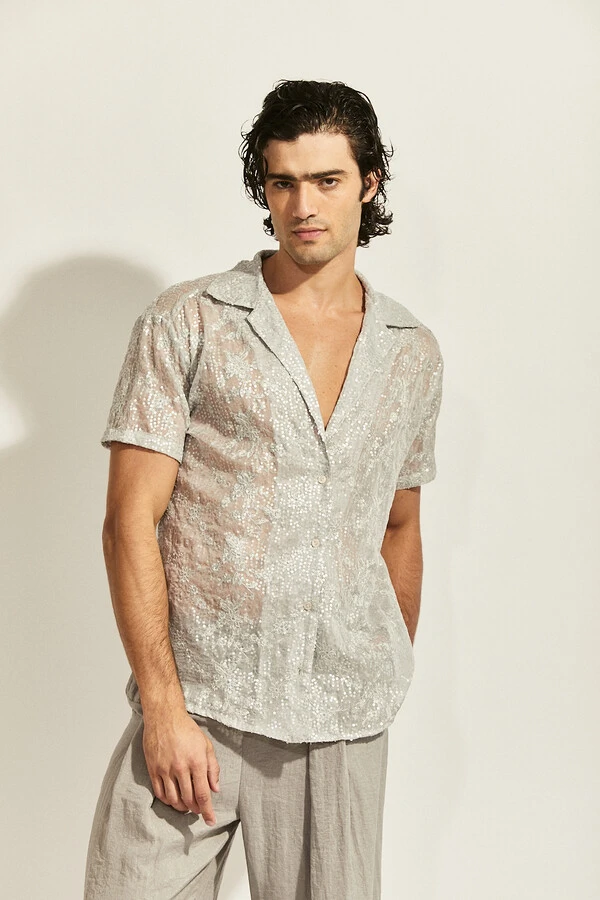 Camisa Luar Maré em Renda com Paetês