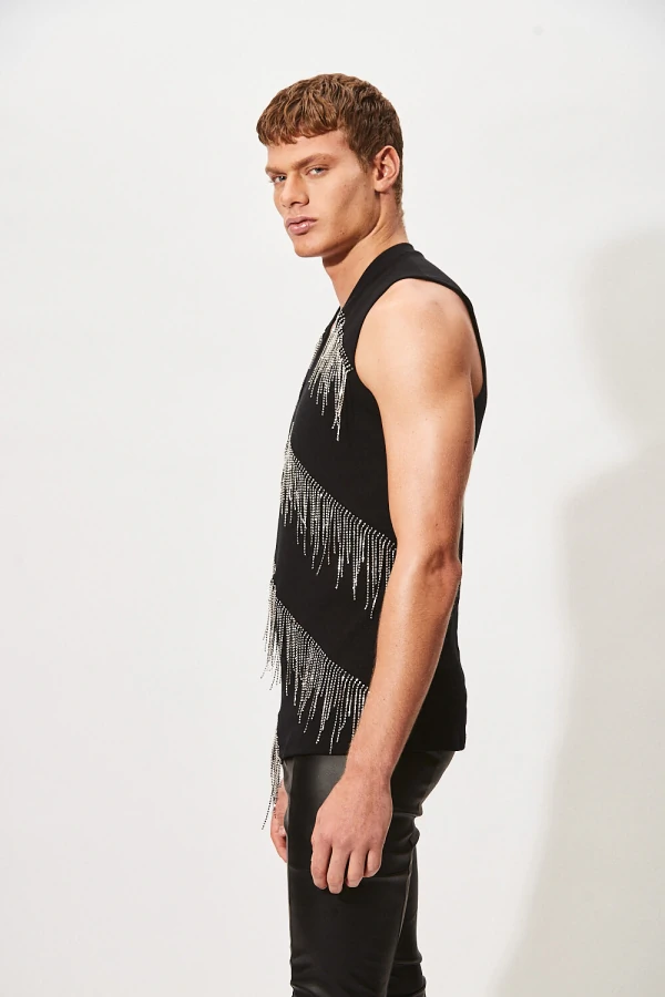 Regata com Franjas Diagonais em Strass