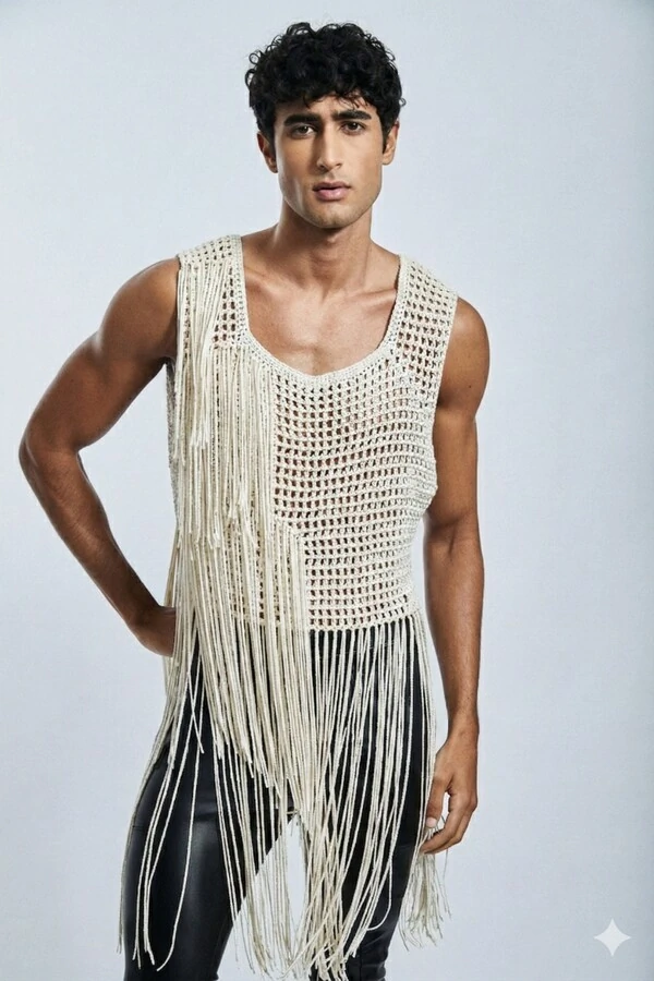 Regata Long em Crochet com Franjas