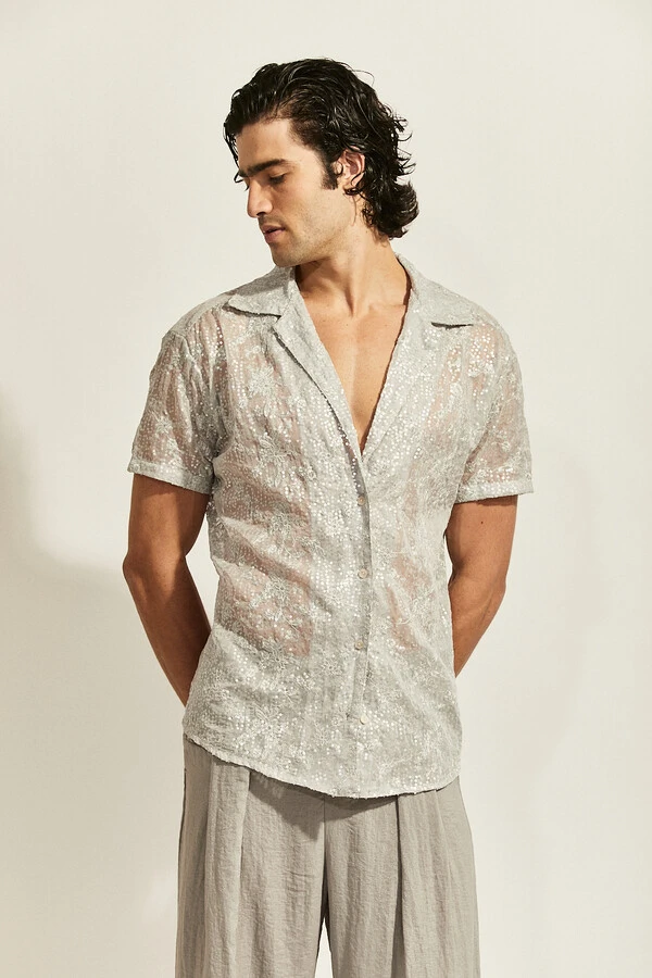 Camisa Luar Maré em Renda com Paetês