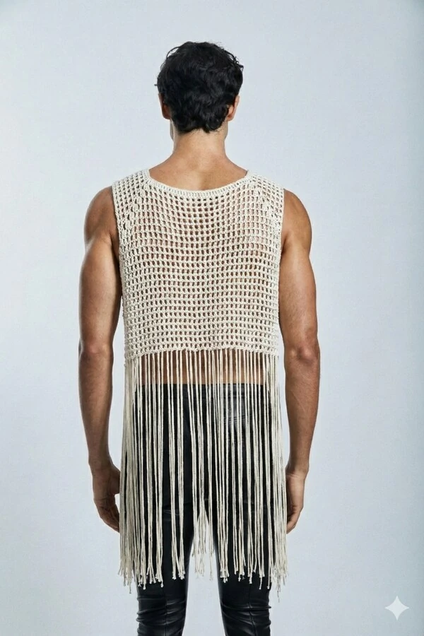 Regata Long em Crochet com Franjas
