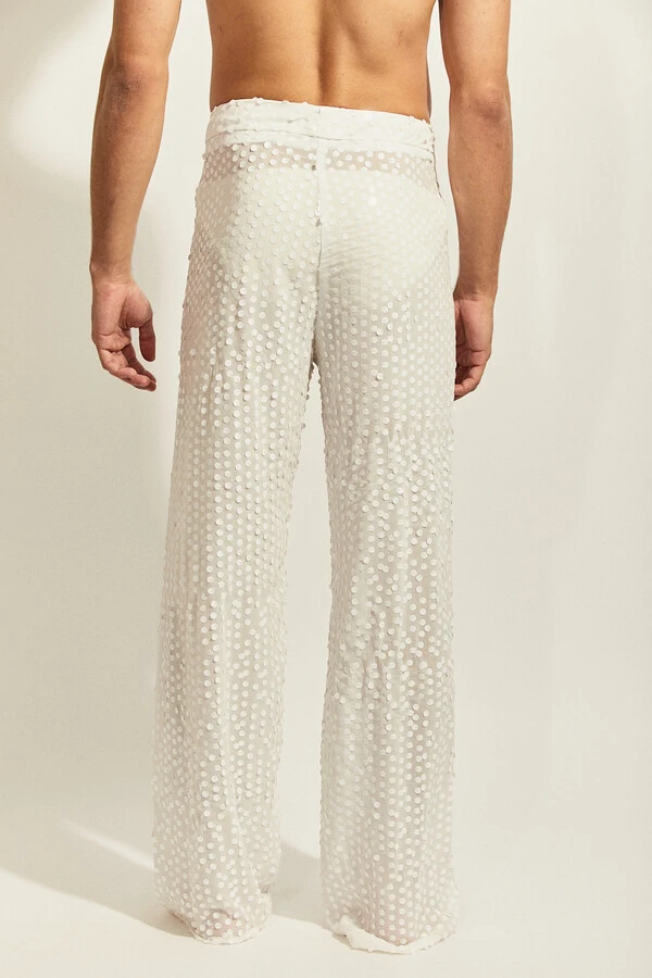 Calça Espuma Maré em Chiffon com Paetês