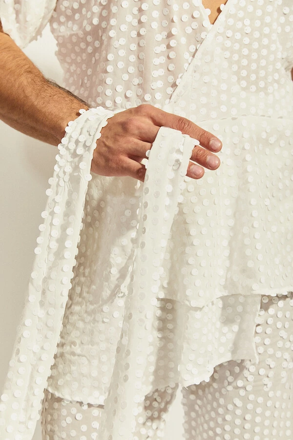 Kimono Espuma Maré em Chiffon com Paetês