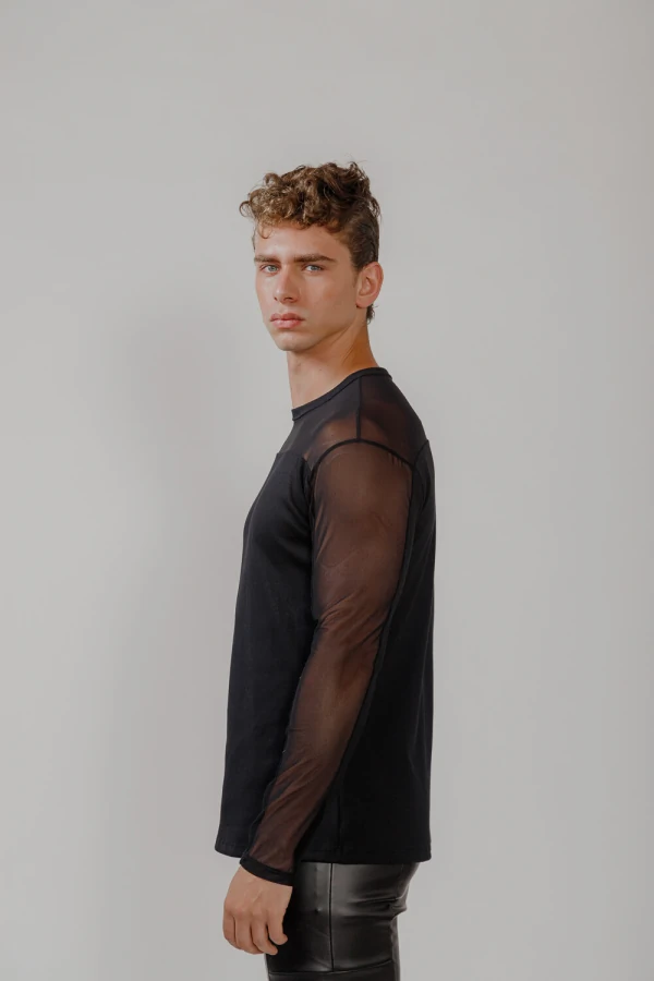 Camiseta Manga Longa em Ribana com Tule