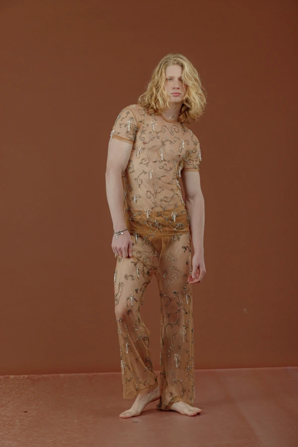 Calça em Tule Bordada Manualmente