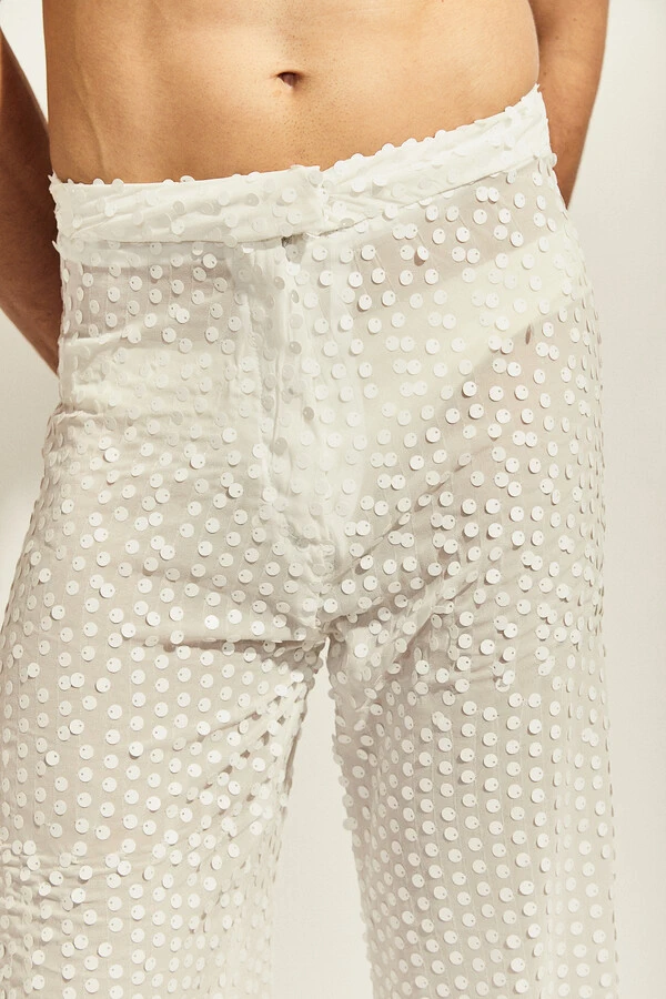 Calça Espuma Maré em Chiffon com Paetês