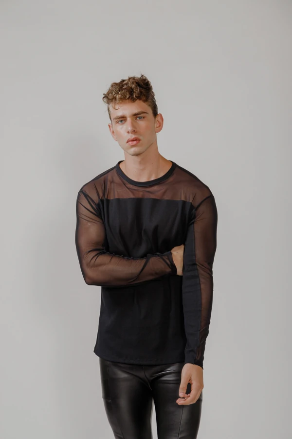 Camiseta Manga Longa em Ribana com Tule