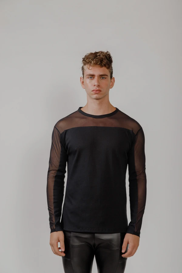 Camiseta Manga Longa em Ribana com Tule