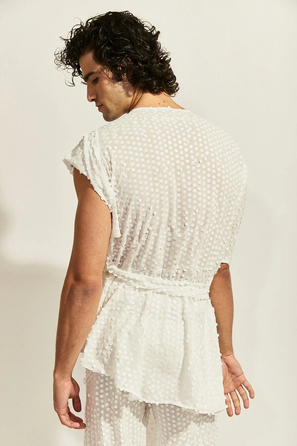 Kimono Espuma Maré em Chiffon com Paetês