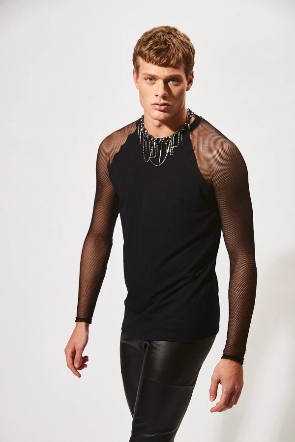 Camiseta Raglan com Mangas em Tule Maquinetado
