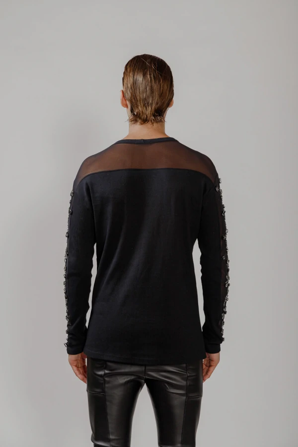 Camiseta Manga Longa em Ribana com Tule