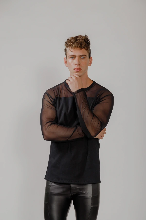 Camiseta Manga Longa em Ribana com Tule