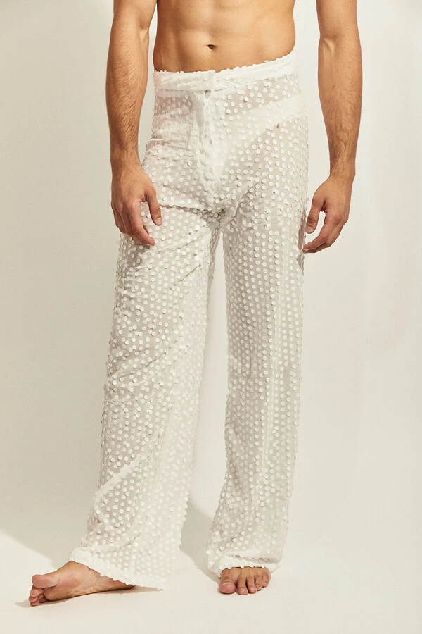 Calça Espuma Maré em Chiffon com Paetês