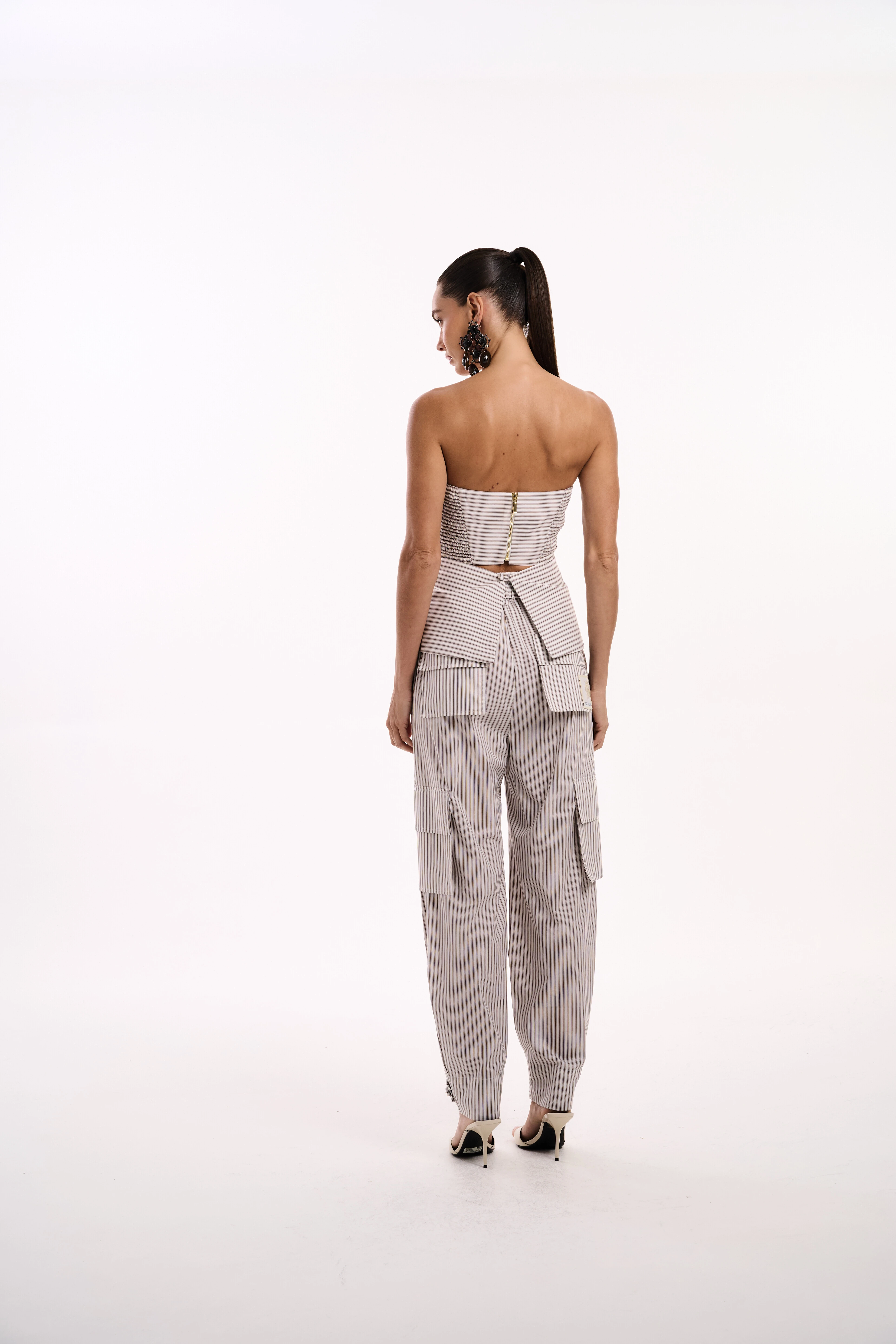 Foto Calça Slouchy Prega Frente Algodão Listrado