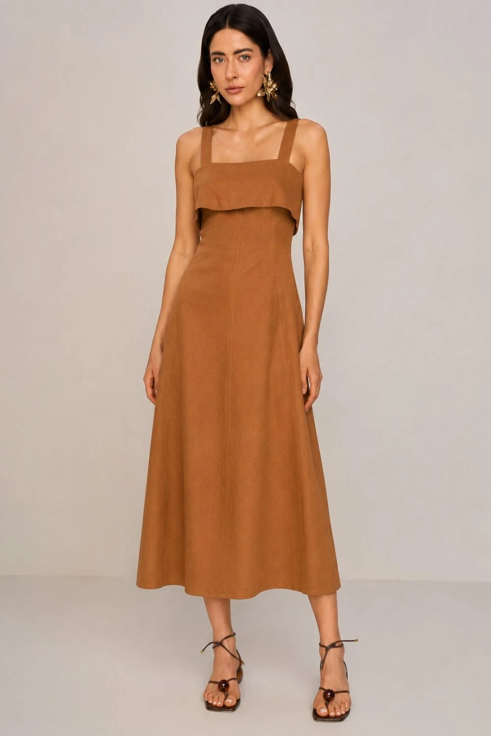 Foto Vestido Long Midi Detalhe Recortes