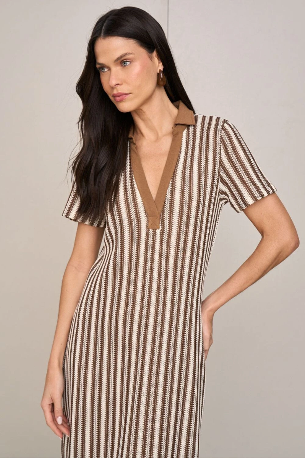 Foto Vestido Long Midi Polo Listrado